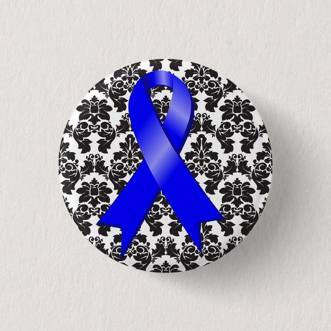 Badge Rond 2,50 Cm Colon Cancer Damask Blue Ribbon (Devant)