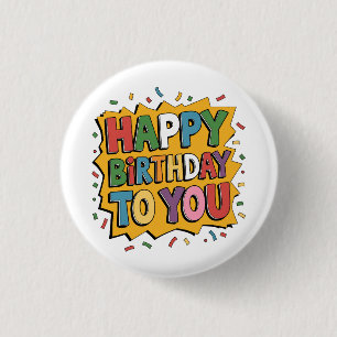 Badge Rond 2,50 Cm Comic Burst Joyeux Anniversaire