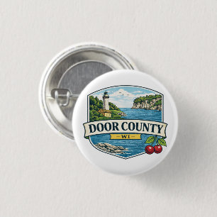 Badge Rond 2,50 Cm Comté de Door, phare du Wisconsin et aimant du lac