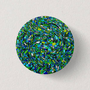 Badge Rond 2,50 Cm Conception Abstraite Formes Vagues Bleu Vert