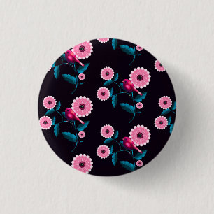 Badge Rond 2,50 Cm Conception botanique florale d'oiseau rose fantais