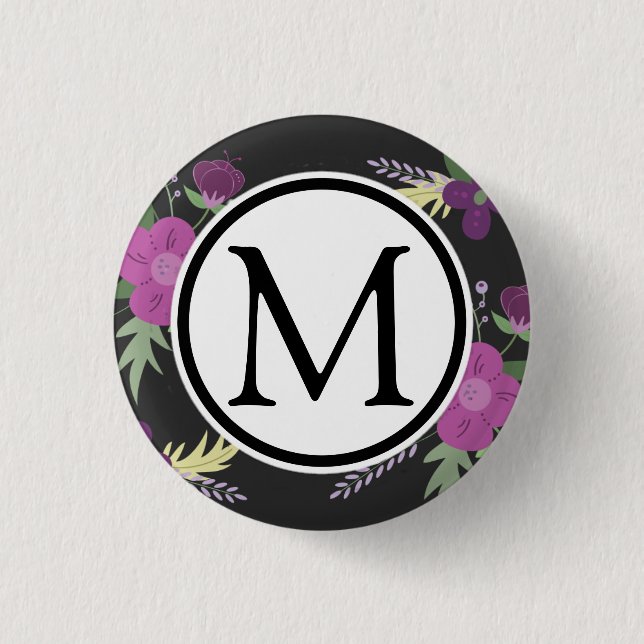 Badge Rond 2,50 Cm Conception de fleurs violettes et noires (Devant)