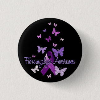 Badge Rond 2,50 Cm Conscience de fibromyalgie (ruban et papillons)