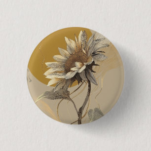 Badge Rond 2,50 Cm Contour de tournesol minimaliste neutre