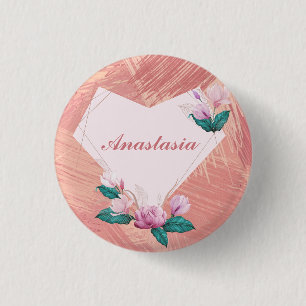 Badge Rond 2,50 Cm Cool, Extraordinaire, Coeur rose avec le nom