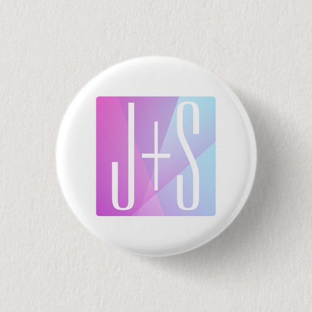 Badge Rond 2,50 Cm Cool Géométrique rose et pourpre | Initiales de co (Devant)