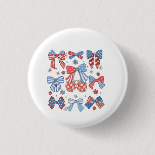 Badge Rond 2,50 Cm Coquette Bow 4 juillet USA American Patriotic