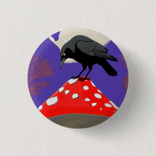 Badge Rond 2,50 Cm Corbeau Mystique Gothique