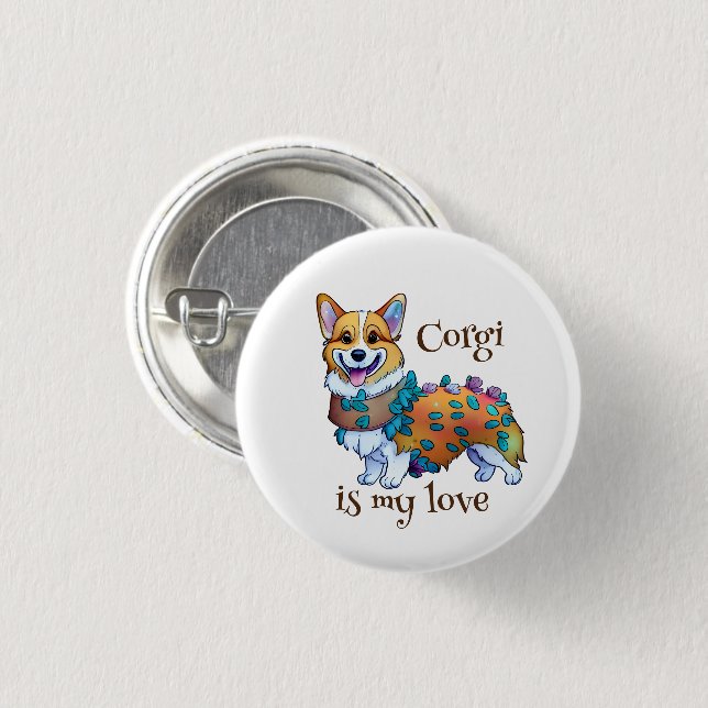 Badge Rond 2,50 Cm Corgi orange mignon pour une humeur positive (Devant & derrière)