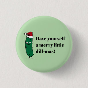 Badge Rond 2,50 Cm Cornichon à l'aneth de Noël portant un chapeau de