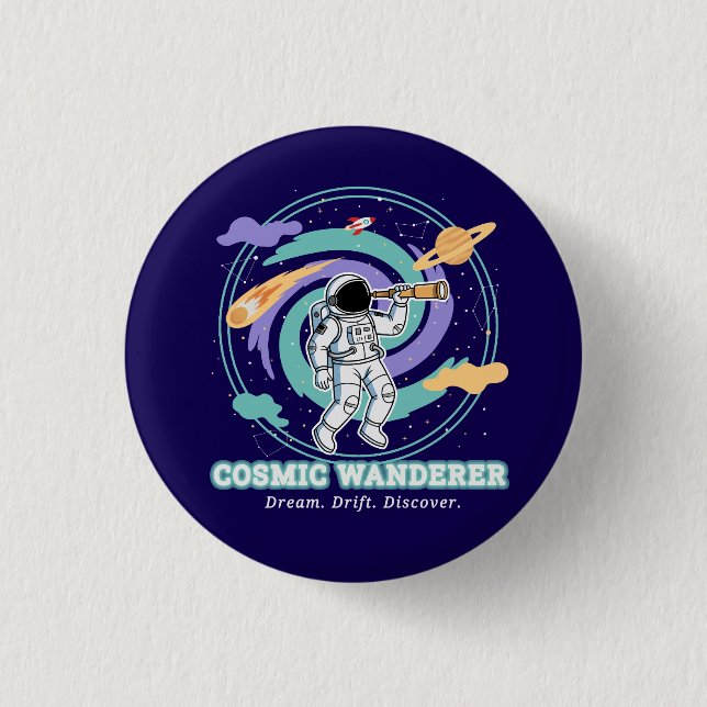 Badge Rond 2,50 Cm Cosmic Wanderer Astronaut Telescop (Devant)