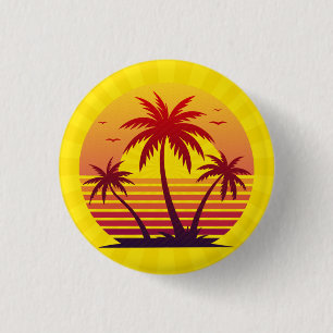 Badge Rond 2,50 Cm Coucher de soleil avec palmiers Vector