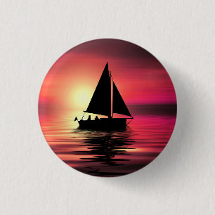 Badge Rond 2,50 Cm Coucher de soleil, Bateau à voile dans la mer-3918