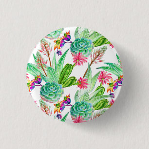 Badge Rond 2,50 Cm Couleur d'eau vive Cactus et Motif succulent