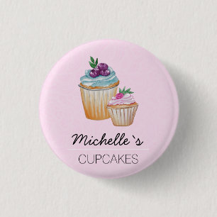 Badge Rond 2,50 Cm Coupe Rose Gâteaux Et Fruits Aquarelle