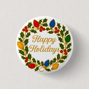 Badge Rond 2,50 Cm Couronne de fêtes de fin d'année Lumières de Noël
