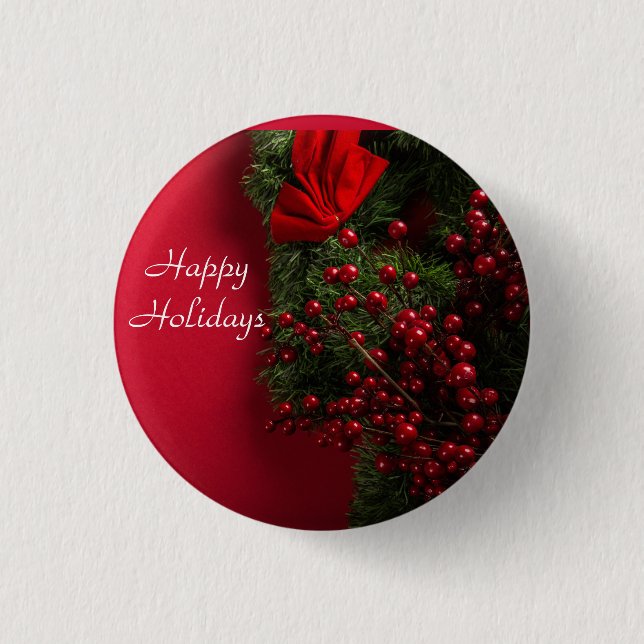 Badge Rond 2,50 Cm couronne de noël avec baies rouges (Devant)