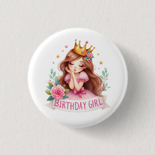 Badge Rond 2,50 Cm Couronne de princesse d'anniversaire