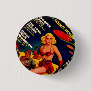 Badge Rond 2,50 Cm Couverture Vintage de la fille spatiale Sci-Fi Pap