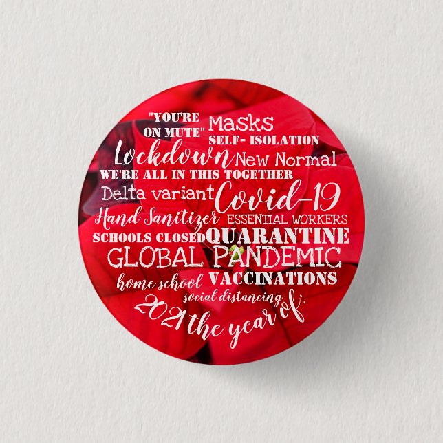 Badge Rond 2,50 Cm covid19 2021 l'année des vaccinations poinsettia c (Devant)