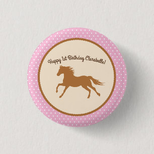 Badge Rond 2,50 Cm Cowgirl Horse Pony Cute 1er Anniversaire de fête 