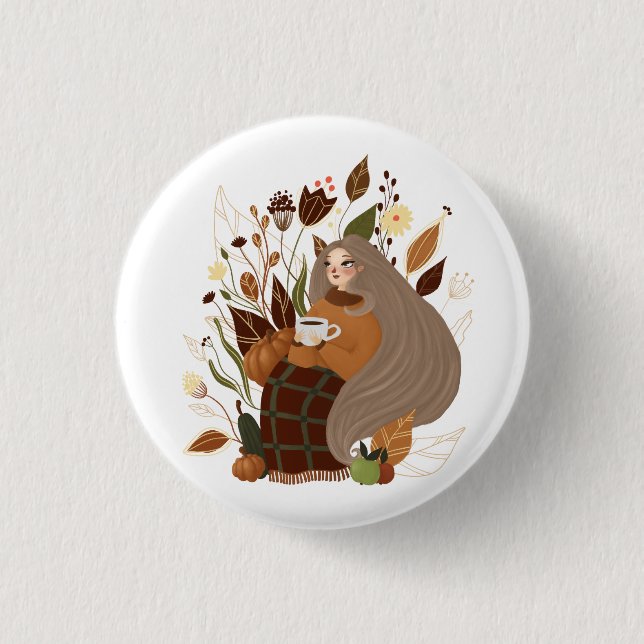 Badge Rond 2,50 Cm Cozy Autumn Girl (Devant)