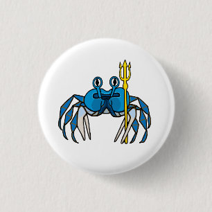 Badge Rond 2,50 Cm Crabe Guerrier Bleu