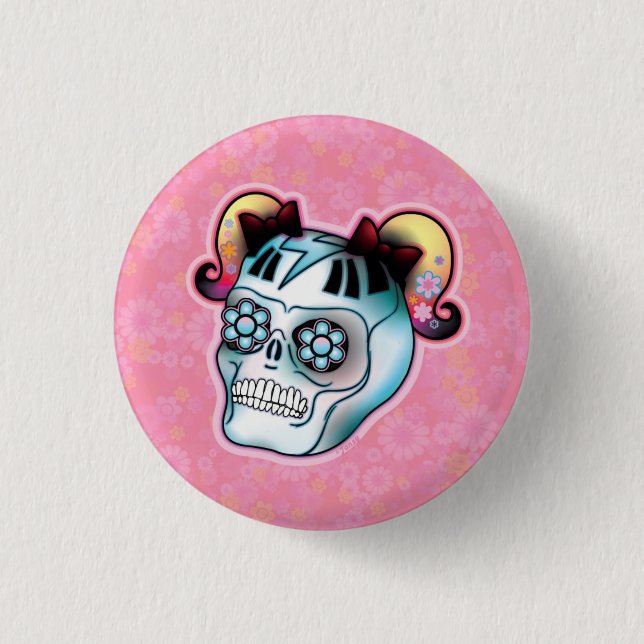 Badge Rond 2,50 Cm Crâne avec le bouton de tresses (Devant)