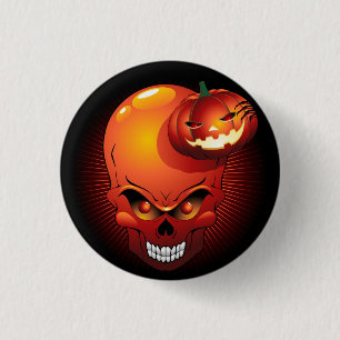 Badge Rond 2,50 Cm Crâne d'Halloween et Citrouille