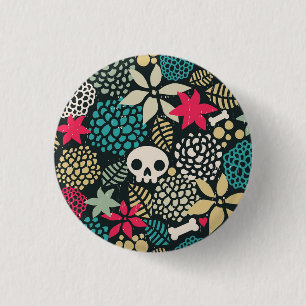 Badge Rond 2,50 Cm Crâne en fleurs
