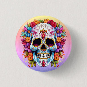Badge Rond 2,50 Cm Crâne en floraison