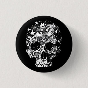 Badge Rond 2,50 Cm Crâne et étoiles IV