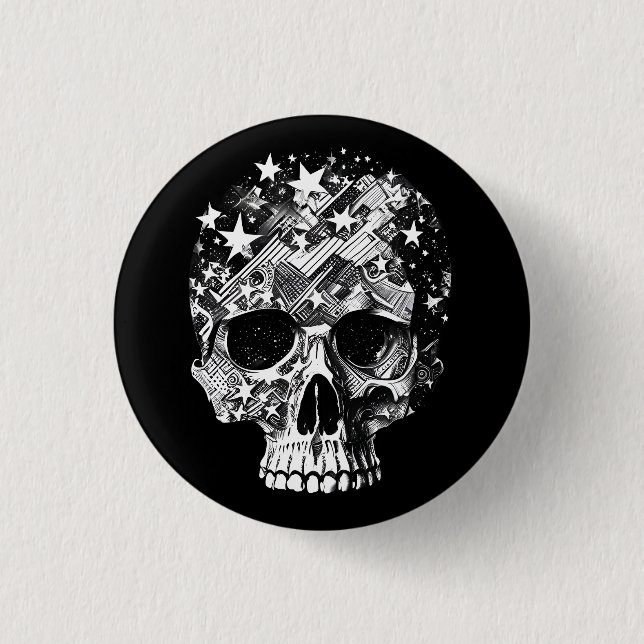 Badge Rond 2,50 Cm Crâne et étoiles IV (Devant)