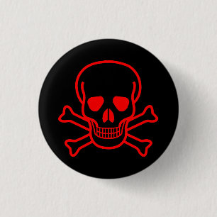 BADGE ROND 2,50 CM CRÂNE GOTHIQUE ET OS CROISÉS