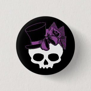 Badge Rond 2,50 Cm Crâne mignon Avec Haut Chapeau Violet Rose Bouton 