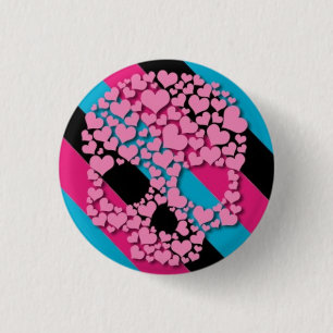 Badge Rond 2,50 Cm Crâne rose de coeur sur des rayures