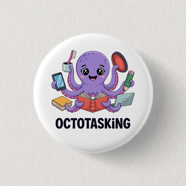 Badge Rond 2,50 Cm Création octotâche en mode multitâche (Devant)