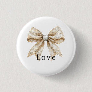 Badge Rond 2,50 Cm Crème chic blanc argent glam Bow Love