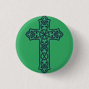 Badge Rond 2,50 Cm Croix celtique bleue