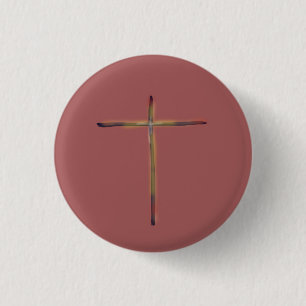 Badge Rond 2,50 Cm Croix chrétienne minimale rose