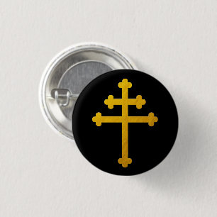 Badge Rond 2,50 Cm Croix de Lorraine d'or sur Noir / mode