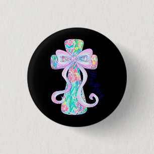 Badge Rond 2,50 Cm Croix de Pâques chrétienne Religieux Il est ressus