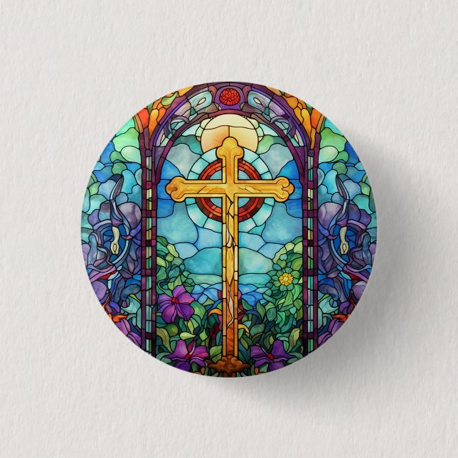 Badge Rond 2,50 Cm Croix en verre tendu (Devant)