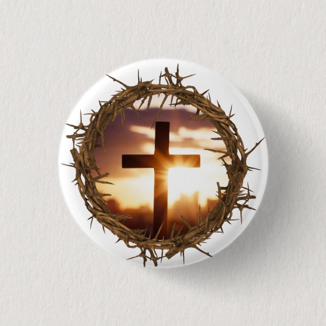 Badge Rond 2,50 Cm Croix et couronne d'épines Christian (Devant)