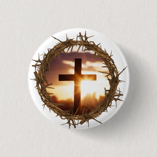Badge Rond 2,50 Cm Croix et couronne d'épines Christian