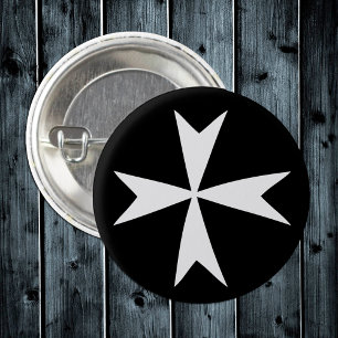 Badge Rond 2,50 Cm Croix maltaise blanche, Saint-Jean, symbole du dra