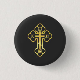Badge Rond 2,50 Cm Croix orthodoxe Gold NIKA