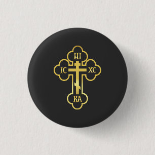 Badge Rond 2,50 Cm Croix orthodoxe Gold NIKA