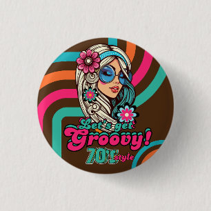 Badge Rond 2,50 Cm Custom 70's Rétro Disco Anniversaire Boogie Groovy