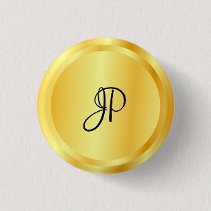 Badge Rond 2,50 Cm Custom Faux Gold Metallic Look Monogram Elegant